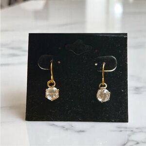 Dainty Gold Tone Dangle Clear Crystal Drop Vintage Earrings CZ Minimalist Gift